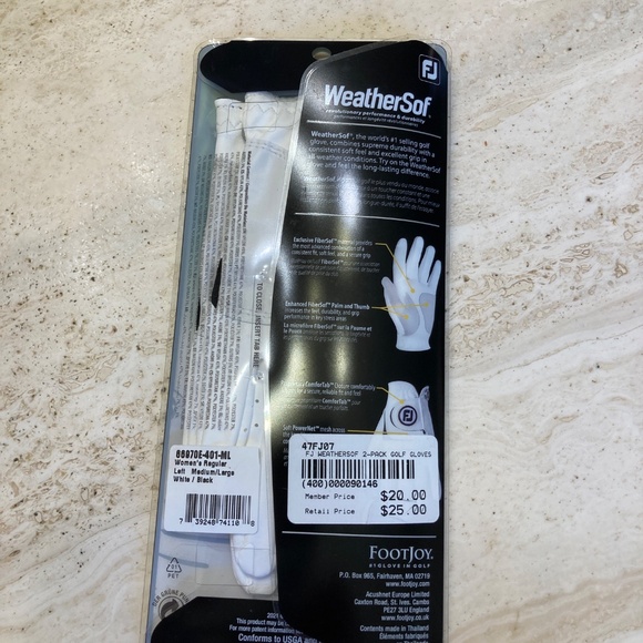 FootJoy Women's WeatherSof Two Regular Left Med. Large Golf‎ Gloves - Picture 2 of 6